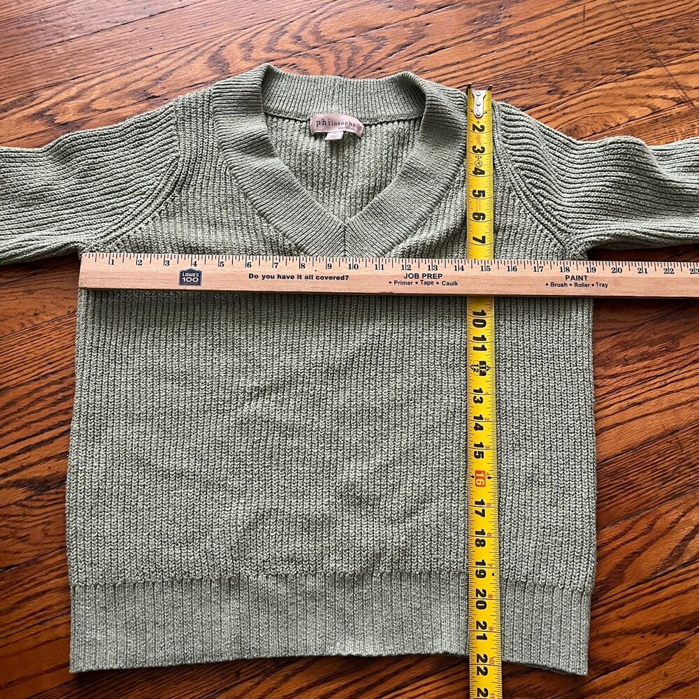 Philosophy Republic Clothing Women's S/P Green Knitted V-Neck Sweater Cozy - Picture 3 of 7